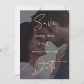 Rose Gold Script Vellum Look Foto Save the Date Magneteinladung (Vorderseite)