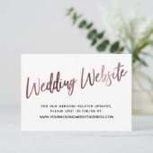 Rose Gold Script Wedding Website Save the Date Begleitkarte (Stehend Vorderseite)