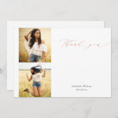 Rose Gold Script Zwei Foto Abschluss Vielen Dank Dankeskarte (Vorne/Hinten)