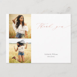 Rose Gold Script Zwei Foto Abschluss Vielen Dank Postkarte