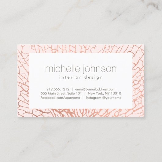 Rose Gold Sea Fan Corner Interieur Designer Pink Visitenkarte (Rückseite)