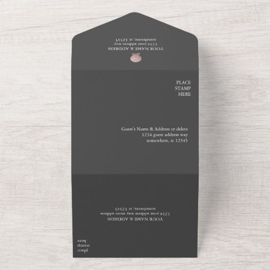 Rose Gold Seashell Elegantes Ocean Beach GRAY All In One Einladung (Außenbereich)