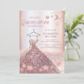 Rose Gold Sequenzen kleiden Mondstars Quinceañera Einladung (Stehend Vorderseite)