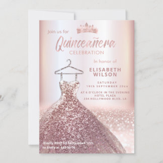 Rose Gold Sequenzen kleiden tiara Quinceañera Einladung