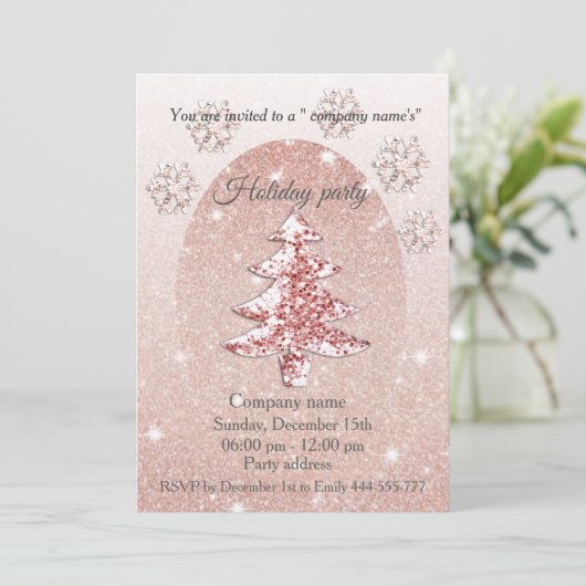 Rose Gold Sequenzen Weihnachts-Party Einladung (Stehend Vorderseite)