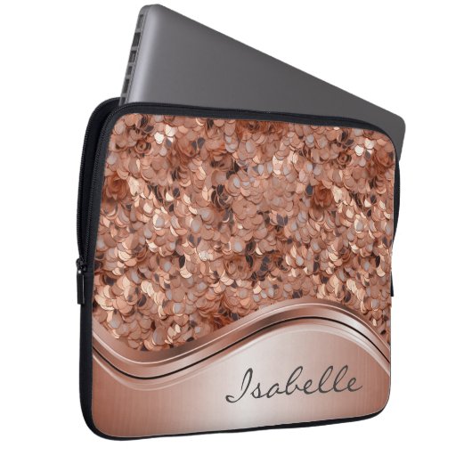 Rose Gold Sequin 3D sieht Personalisiert aus Laptopschutzhülle (Vorne Rechts)
