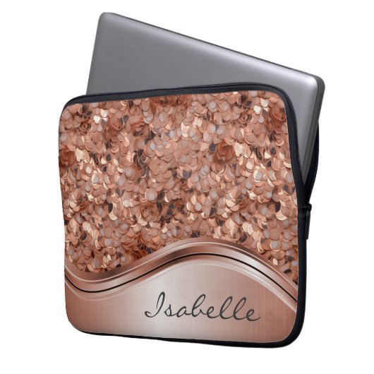 Rose Gold Sequin 3D sieht Personalisiert aus Laptopschutzhülle (Vorderseite Links)