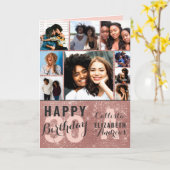 Rose Gold Sequin Foto Collage Happy Birthday Card Karte (Gelbe Blume)