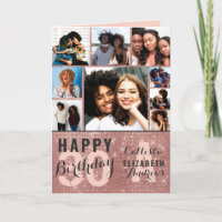 Rose Gold Sequin Foto Collage Happy Birthday Card