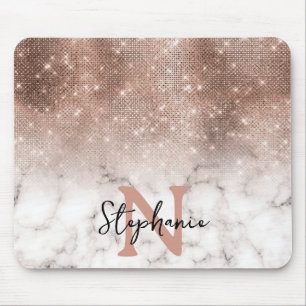 Rose Gold Sequin Glitzer Marble Ombre Monogram Mousepad