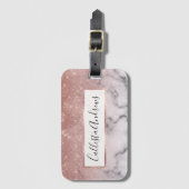 Rose Gold Sequin Glitzer Weißes Marmor Ombre Gepäckanhänger (Vorderseite Vertikal)