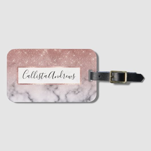 Rose Gold Sequin Glitzer Weißes Marmor Ombre Gepäckanhänger (Vorderseite (Horizontal))