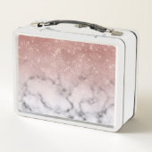 Rose Gold Sequin Glitzer Weißes Marmor Ombre Metall Brotdose (Rückseite)