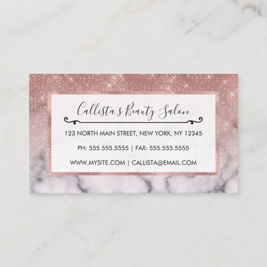Rose Gold Sequin Glitzer Weißes Marmor Ombre Rabattkarte (Rückseite)