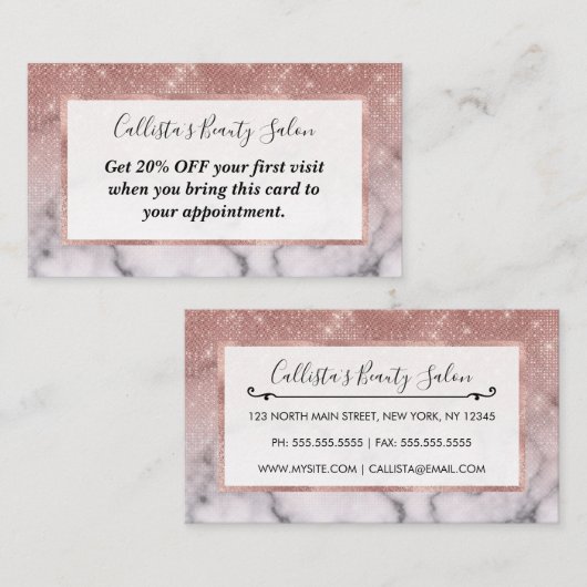 Rose Gold Sequin Glitzer Weißes Marmor Ombre Rabattkarte (Vorne/Hinten)