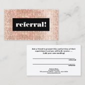 Rose Gold Sequins Cosmetology Kundenreferenz Empfehlungskarte (Vorne/Hinten)