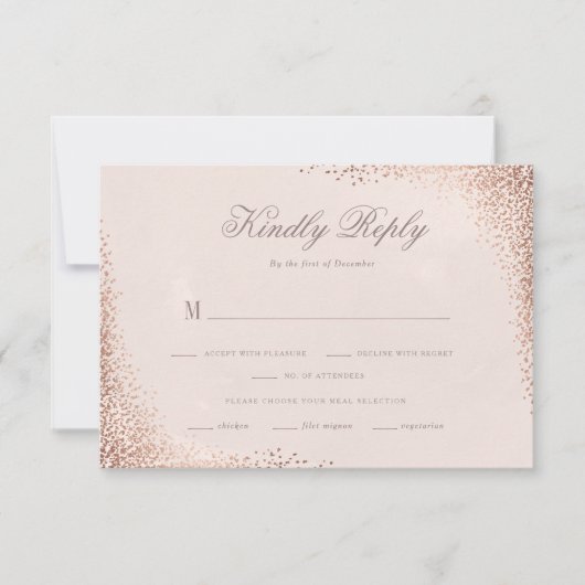 Rose Gold Shimmer Elegante Hochzeit RSVP Karte (Vorderseite)