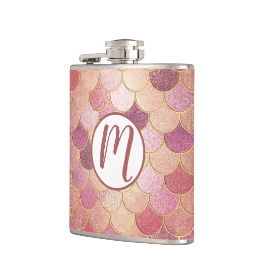 Rose Gold Shimmer Mermaid Scale Muster Flachmann (Links)