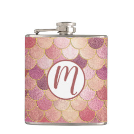 Rose Gold Shimmer Mermaid Scale Muster Flachmann