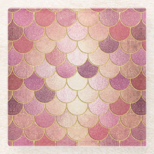 Rose Gold Shimmer Mermaid Scale Muster Glasuntersetzer (Vorderseite)