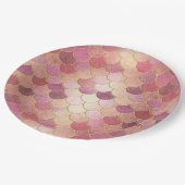 Rose Gold Shimmer Mermaid Scale Muster Pappteller (Schrägansicht)