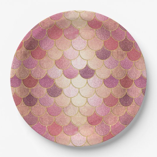 Rose Gold Shimmer Mermaid Scale Muster Pappteller (Vorderseite)