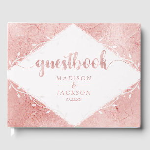 Rose Gold Shimmer Metallic Foil Wedding Monogram Gästebuch