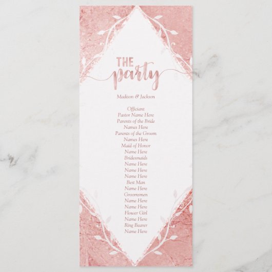 Rose Gold Shimmer Metallic Foil Wedding Programm (Rückseite)