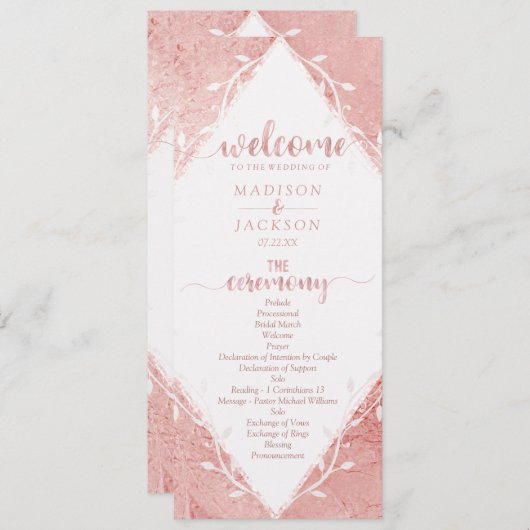 Rose Gold Shimmer Metallic Foil Wedding Programm (Vorne/Hinten)