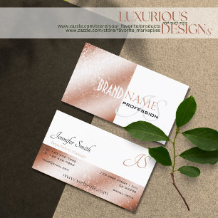 Rose Gold Shimmer White Glitzer Stars und Monogram Visitenkarte