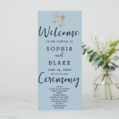 Rose Gold Shooting Stars Blue Gray Wedding Program (Stehend Vorderseite)