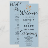 Rose Gold Shooting Stars Blue Gray Wedding Program (Vorne/Hinten)