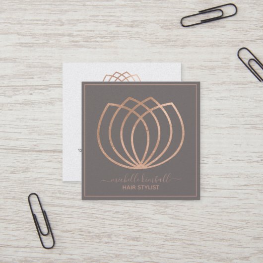Rose Gold Signature Lotus Blume | Square Business Quadratische Visitenkarte (Vorderseite/Rückseite Beispiel)