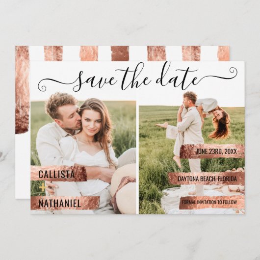 Rose Gold Signature Script-Foto Save the Date (Vorne/Hinten)