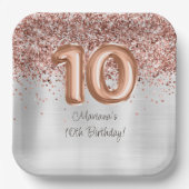 Rose Gold Silber 10. Geburtstagsfeier Pappteller (Vorderseite)