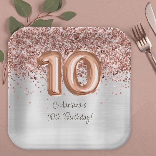 Rose Gold Silber 10. Geburtstagsfeier Pappteller