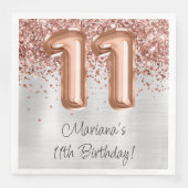 Rose Gold Silber 11. Geburtstagsfeier Serviette (Vorderseite)
