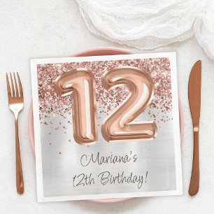 Rose Gold Silber 12. Geburtstagsfeier Serviette