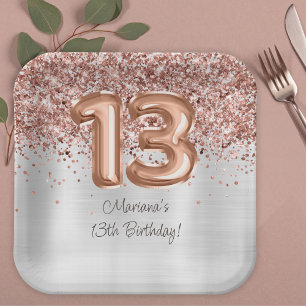 Rose Gold Silber 13. Geburtstagsfeier Pappteller