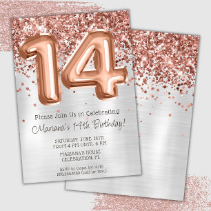 Rose Gold Silber 14. Geburtstags-Einladung Einladung