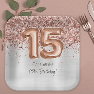 Rose Gold Silber 15. Geburtstagsfeier Pappteller