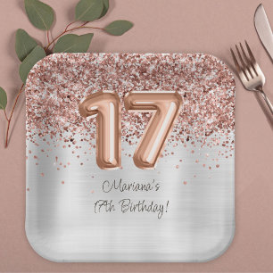 Rose Gold Silber 17. Geburtstagsfeier Pappteller