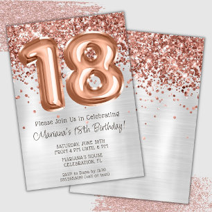 Rose Gold Silber 18. Geburtstagsfeier Einladung
