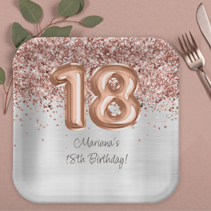 Rose Gold Silber 18. Geburtstagsfeier Pappteller