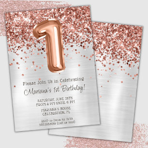 Rose Gold Silber 1. Geburtstagsfeier Einladung