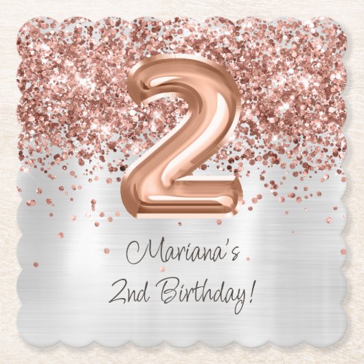 Rose Gold Silber 2. Geburtstag Party Untersetzer (Vorderseite)