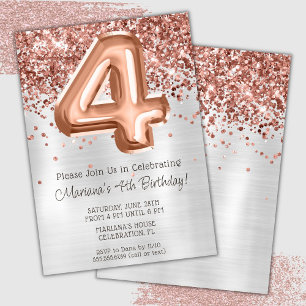 Rose Gold Silber 4. Geburtstagsfeier Einladung
