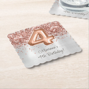 Rose Gold Silber 4. Geburtstagsfeier Untersetzer