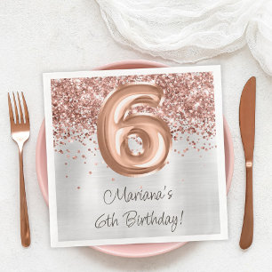 Rose Gold Silber 6. Geburtstagsfeier Serviette