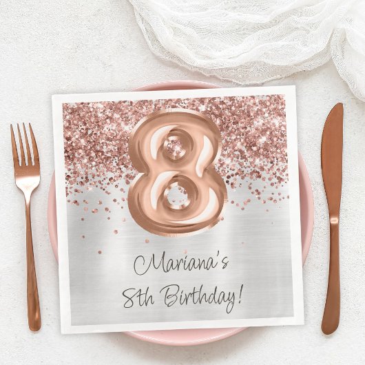 Rose Gold Silber 8. Geburtstagsfeier Serviette